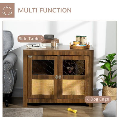 Small to Medium Sized Dog Kennel Furniture Indoors with Rattan and Double Doors