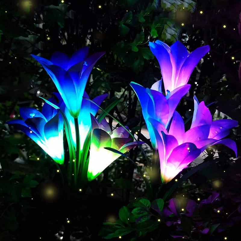 Waterproof Decor Lamp Yard LED Solar Lily Flower Garden Stake Light Outdoor Path