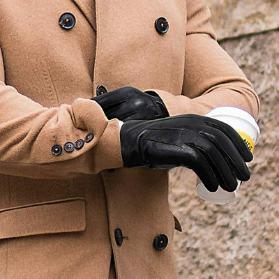 Men's Genuine Sheepskin Leather Gloves w/Cashmere Lined Touchscreen Warm Gloves