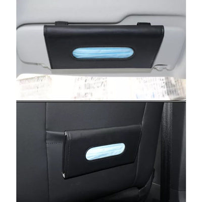 Leather Tissue Box Car Sun Visor Portable PU Storage Bag Holder Buckle for Masks