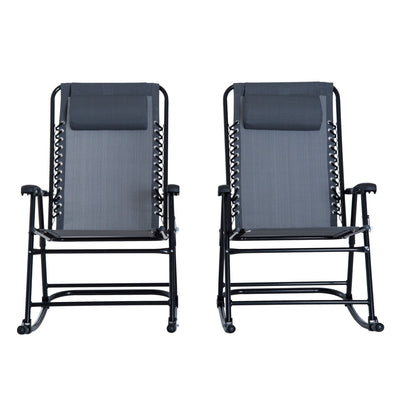 3pc Outdoor Patio Folding Rocking Chair Set Lawn Furniture Garden Rocker,Grey