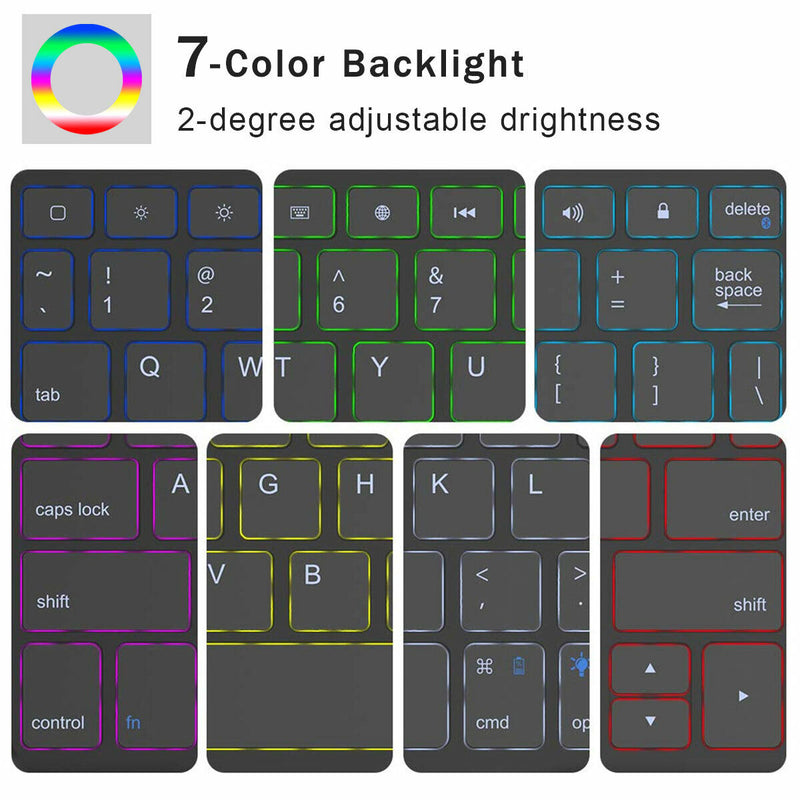 7 Colors Backlit Wireless Keyboard w/ 360° Rotatable Cover for iPad Air 4 3 2 1