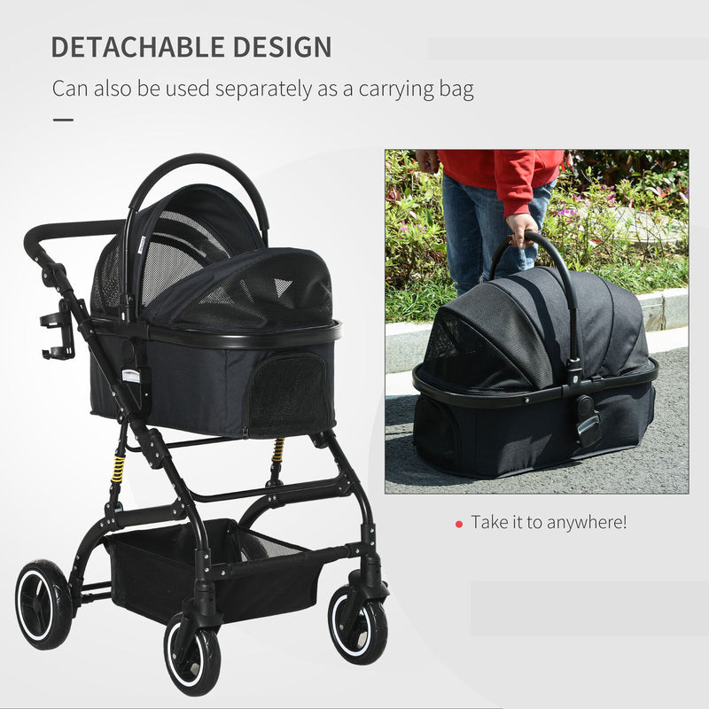 PawHut Pet Stroller Foldable Dog Travel Carriage 2-In-1 Design Carry Bag Black