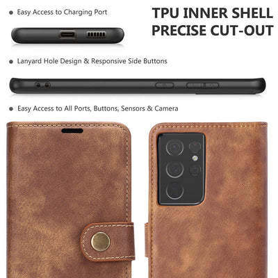 [Card Slot] Luxury Leather Wallet Case & 2xTempered Glass Films for Galaxy S21+