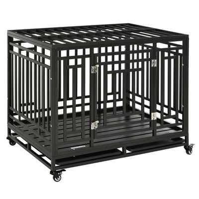 Pawhut 45" Heavy Duty Portable Steel Dog Cage Kennel Crate Pet House Wheels