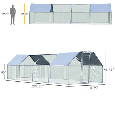 Large Metal Walk-In Chicken Coop Run Cage Outdoor Cover 9&apos; W x 24&apos; D x 6.5&apos; H 842525170390