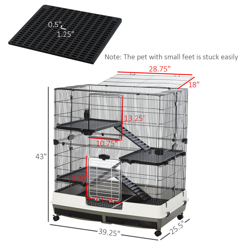 Small Animal Cage Rolling Rabbit Pet Play House w/ Platform Ramp Removable Tray 842525115650