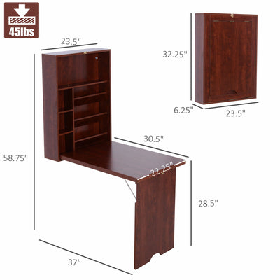 Fold-Out Convertible Desk Wall Mounted Table Cabinet Workstation Walnut