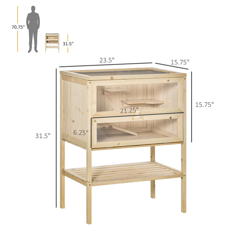 3-Tier Wooden Hamster Habitat Play Cage for Small Animals w/ Platforms, Natural 196393161401