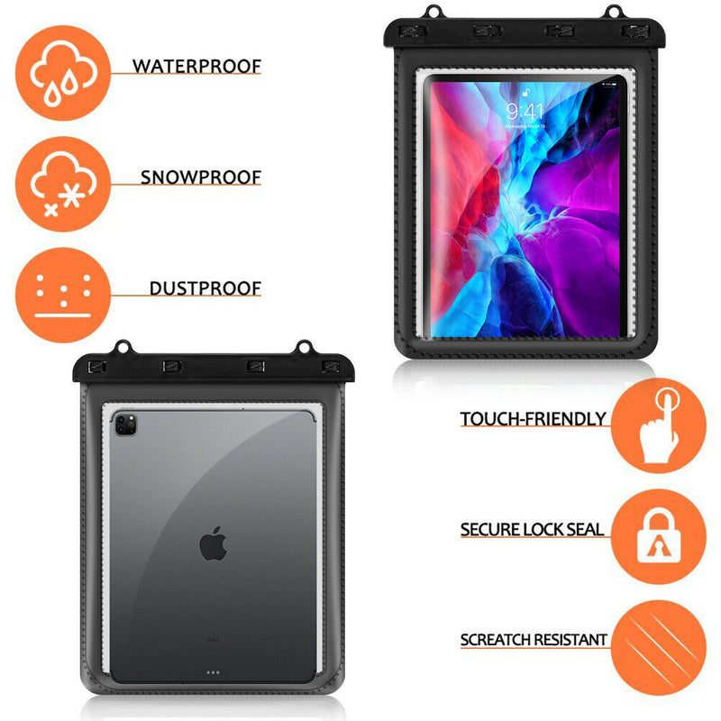 IPX8 Waterproof Tablet Case Dry Pouch w/Lanyard&Transparent Windows,up to 11inch