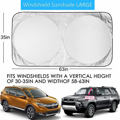 2X Car Front Windshield Shades Block UV Ray Sun Visor Protector [63x35 inches]