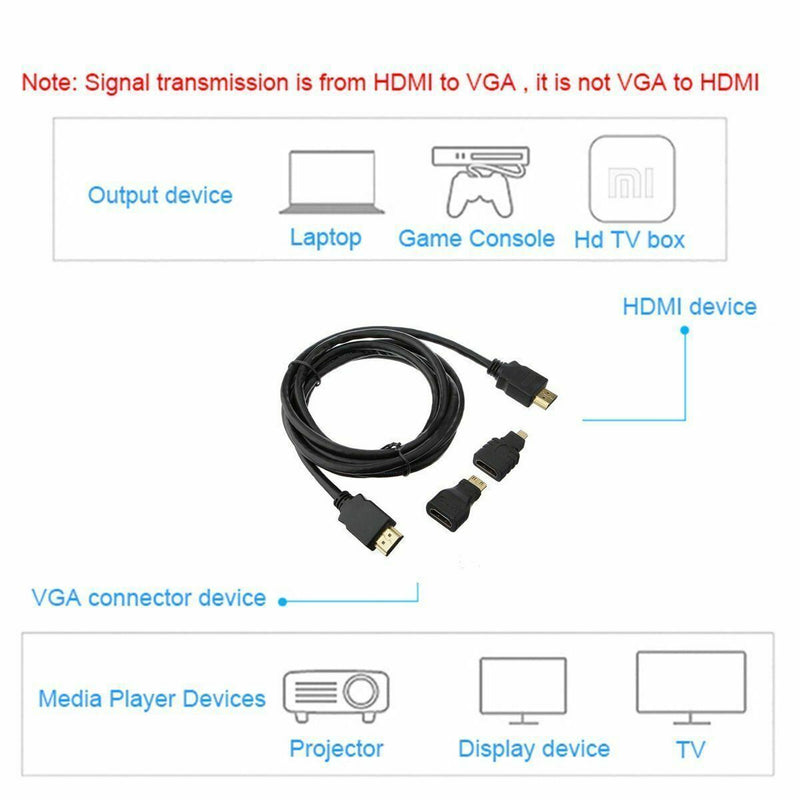 3 in 1 HD HDMI to HDMI Cable + Micro HDMI Adaptor+ Mini HDMI adapter NEW K