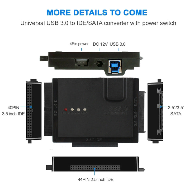 SATA/IDE to USB 3.0 Adapter Converter for 2.5/3.5 Inch IDE&SATA External HDD SSD