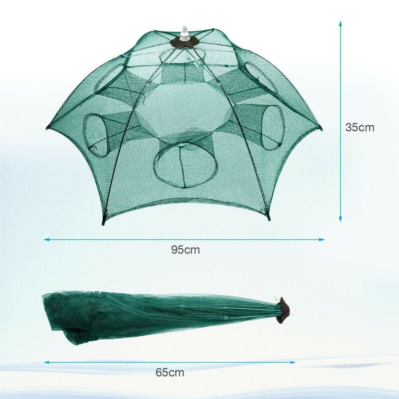 Foldable 6 holes Fishing Bait Trap Crab Net Shrimp Cast Cage Fish umbrella CA