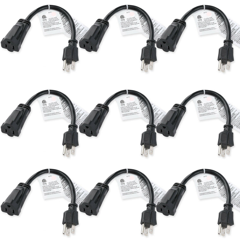 UL&CUL Listed 6inch Power Extension Cord, Universal 3 Prong 125V 13A Cable-Black