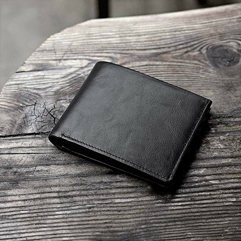 Slim & Large Capacity Genuine Leather RFID Bifold Wallet Classical Black for Men