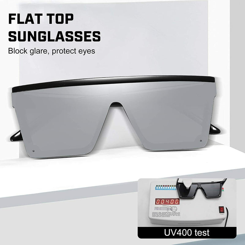 Fashion Oversized Flat Top Shield Sunglasses Square Rimless with HD Lenses& Case