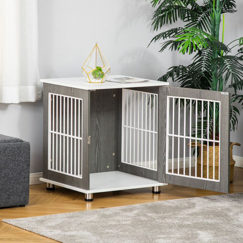 PawHut Dog Crate, Pet Cage Kennel, w/ Wooden Top, Windows, for Small Dogs, Grey