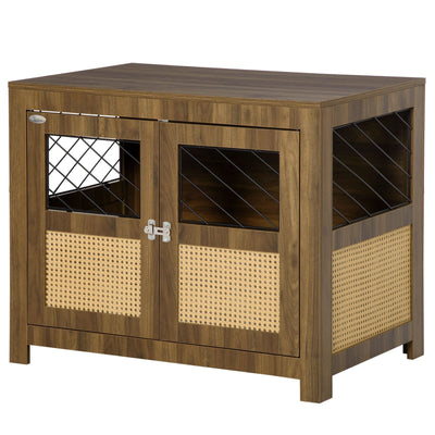 Small to Medium Sized Dog Kennel Furniture Indoors with Rattan and Double Doors