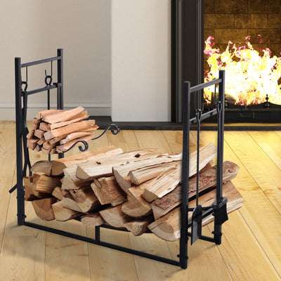 Wood Storage Rack Log Holder with Kindling Holder and 4 Tools Indoor Outdoor