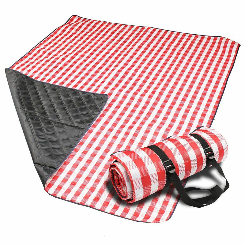 Portable Extra Large Picnic & Outdoor Blanket, Red and White Checkered, 79 x59in