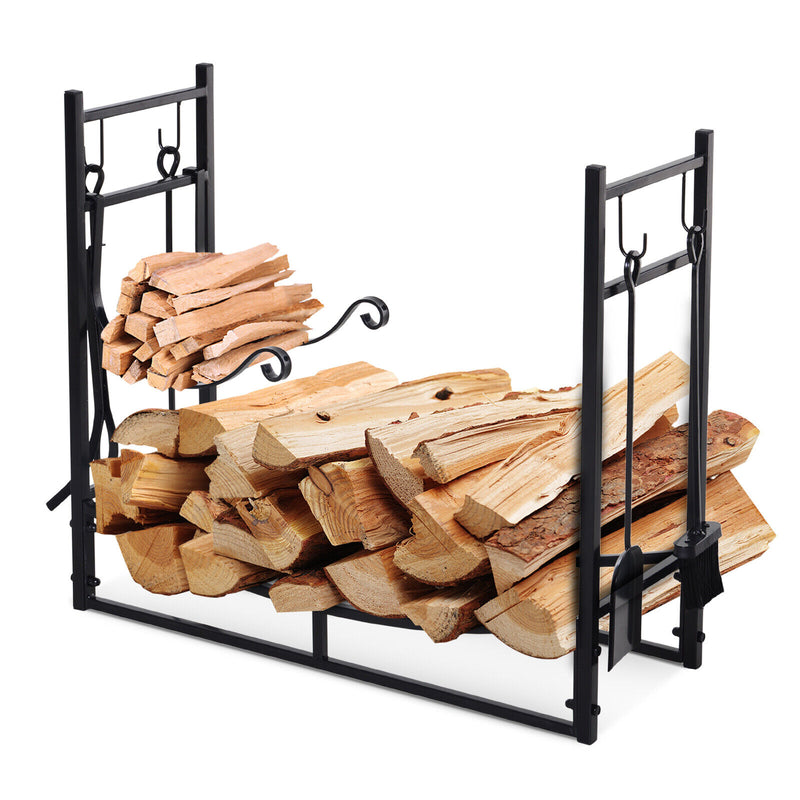 Wood Storage Rack Log Holder with Kindling Holder and 4 Tools Indoor Outdoor