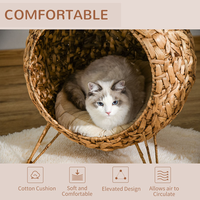 Rattan Basket Pet Dome and Animal Bed, with Metal Tripod for Stability, Natural