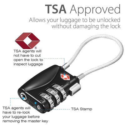 TSA Approved Travel Combination Cable Luggage Locks for Suitcases & Backpacks