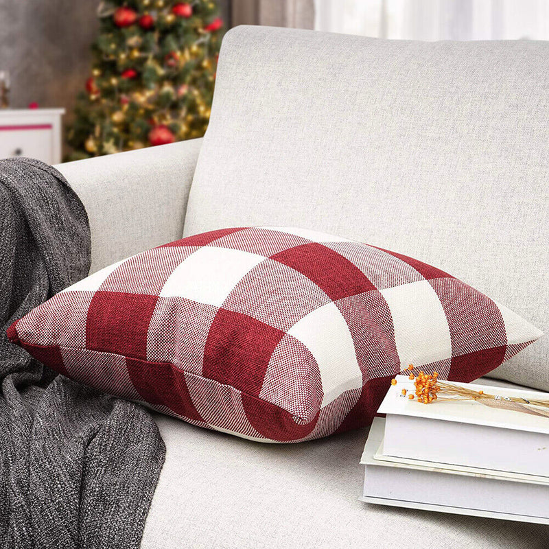 Set of 2 Christmas Check Plaid Throw Pillow Covers for Farmhouse Home Decor CA