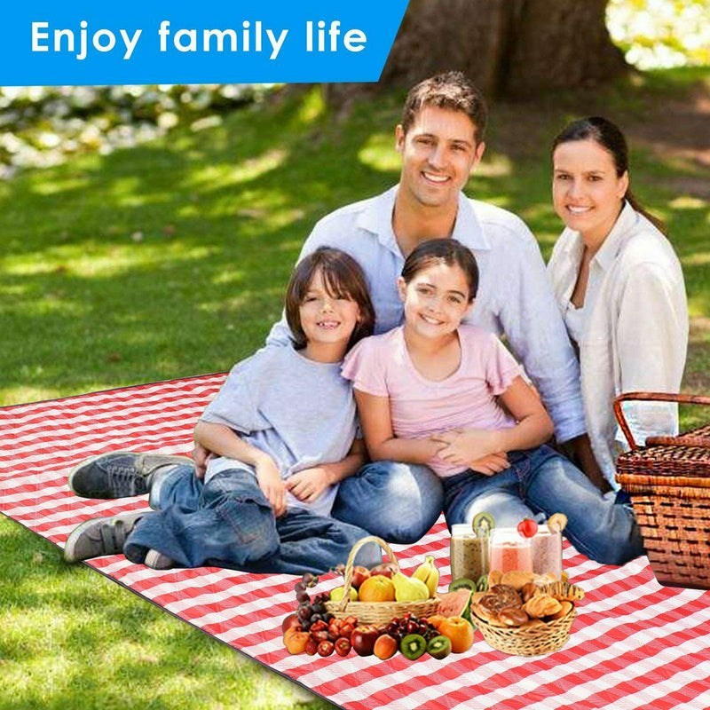 Portable Extra Large Picnic & Outdoor Blanket, Red and White Checkered, 79 x59in