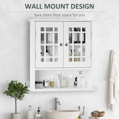 Modern Wall Mounted Bathroom Cabinet, Cabinet with 2 Door and Open Shelf, White