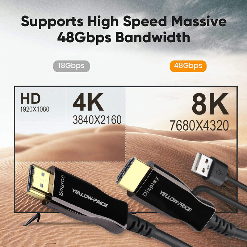 Real 8K@120Hz HDMI Fiber Optic Cable 15-66ft, High Speed 48Gbps HDMI 2.1 Cord