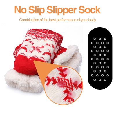 Thick Knit Sherpa Fleece Lined Thermal Fuzzy Slipper Socks With Grippers, Unisex