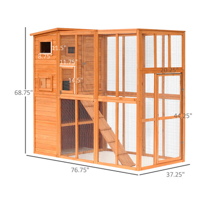 Wooden Cat Home Enclosure Pet House Shelter Cage Outdoor Play Area Run, Natural 712190176617