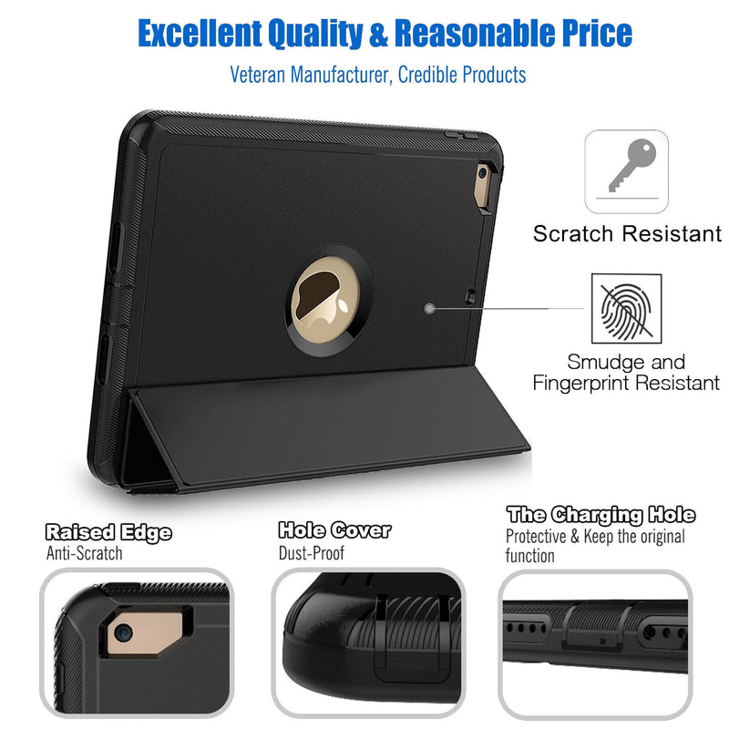 For Apple iPad 5 6 9.7", 7 10.2" Shockproof & Smart Rugged Trifold Stand Case