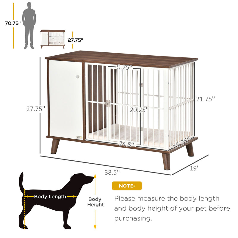 PawHut Furniture Style Dog Crate, w/ Wooden Top, Door, for Small Dogs, Brown