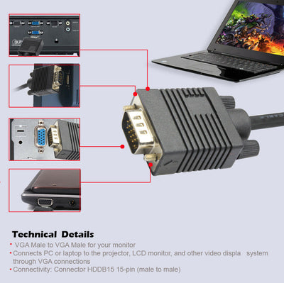 VGA connection cable line male to male FOR computer TV video(6/10/15/25/30ft)