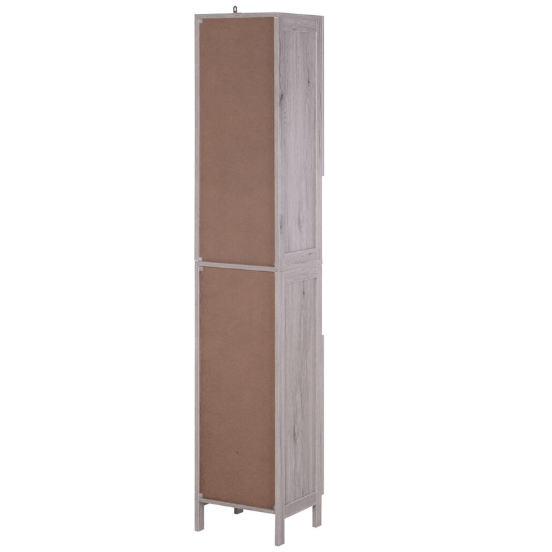 kleankin Tall Free Standing Bathroom Storage Cabinet Wood Grain Organizer