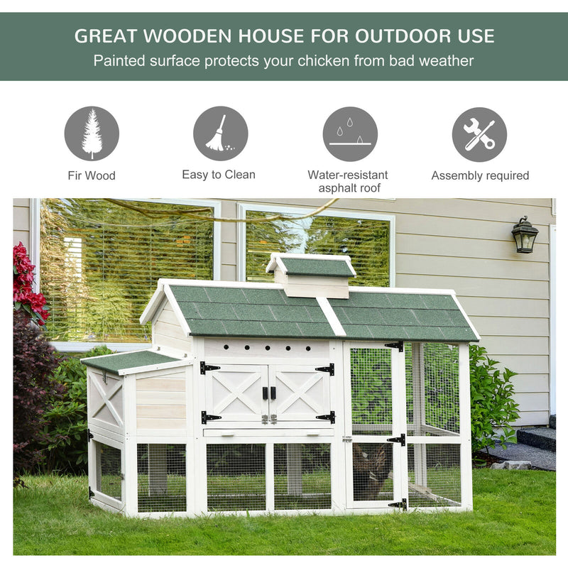 71&quot; Wooden Elevated Chicken Coop with Removable Tray and Nesting Box, White 842525153072