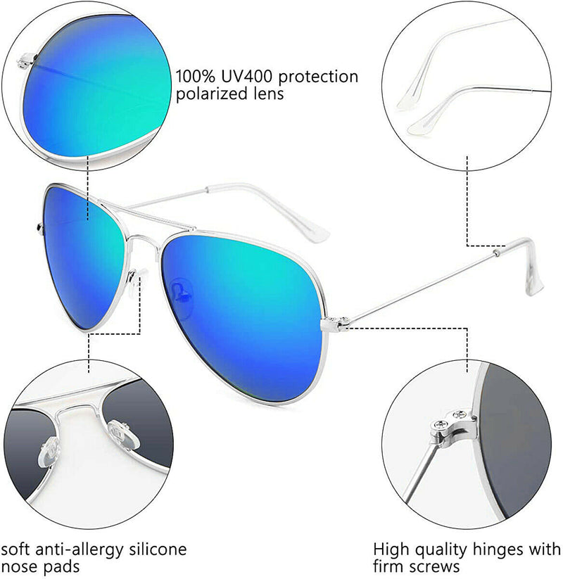 Classic Polarized Aviator Sunglasses UV 400 Protection with Metal Frame & Case