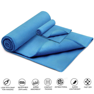 [2-Pack] Ultra Soft Compact Quick Dry Microfiber Fast Drying Bath Towel, Blue