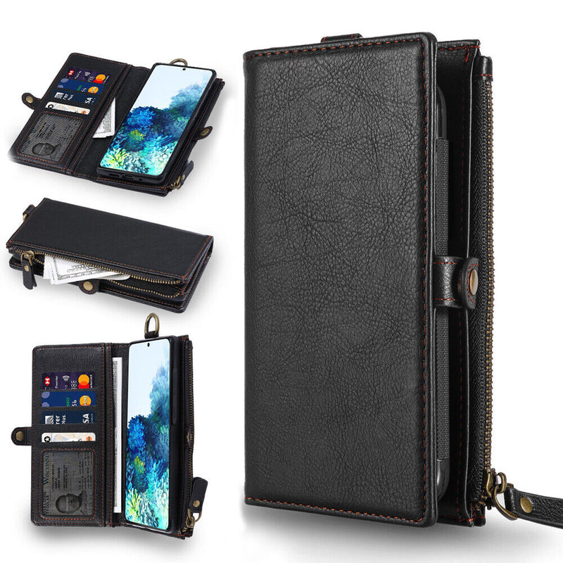 For Galaxy S20/S20+ Plus/S20 Ultra [Magnetic Closure][Zipper Pocket] Wallet Case