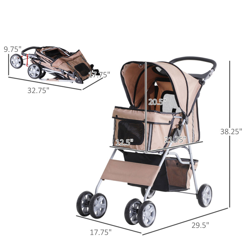 Pet Stroller Cat Dog Foldable Carrier Cart W/ Cup Holder