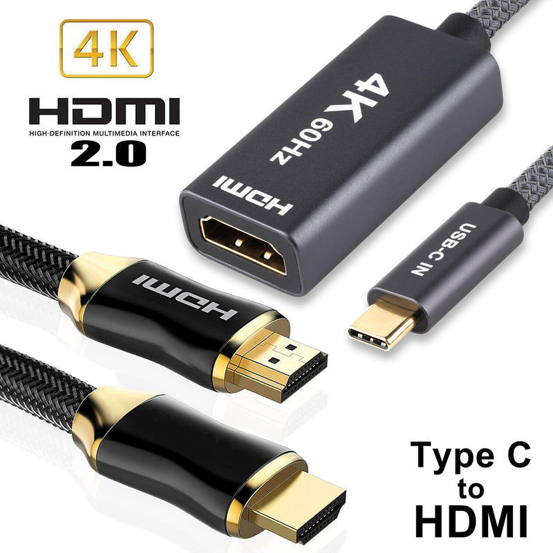 USB C to HDMI Adapter 4K@60Hz Cable [Thunderbolt 3 Compatible]+HDMI 2.0 HD Cable