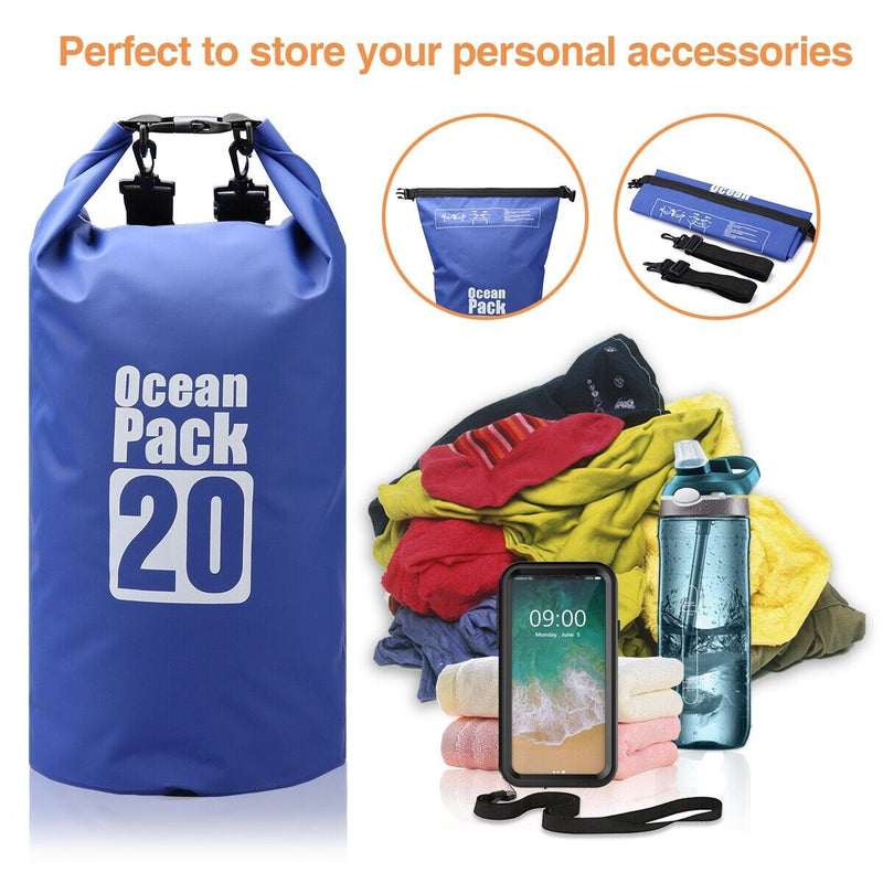 US Professional Floating Waterproof Dry Bag with Adjustable Back Strap, Blue