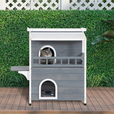 2-Story Cat House, Balcony, Large Ventilated Living Pet Hutch for Rabbits, Dogs 842525149563