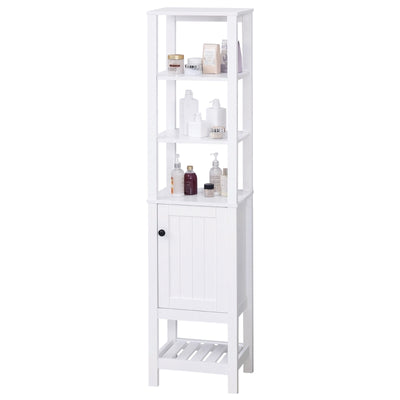 HOMCOM Bathroom Tall Storage Container Organizer Tower w/ Door Shelves, White