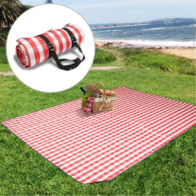 Portable Extra Large Picnic & Outdoor Blanket, Red and White Checkered, 79 x59in