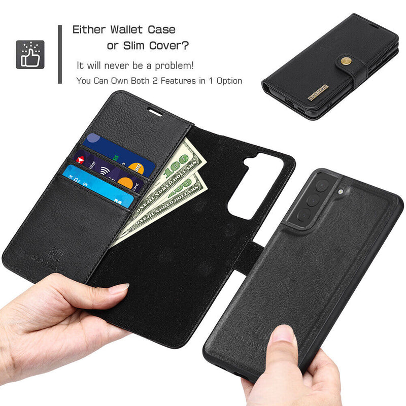 [Card Slot] Luxury Leather Wallet Case & 2xTempered Glass Films for Galaxy S21+