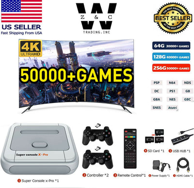 Super Game Console X Pro Retro Video Games 50000+ WiFi 4k HDMI TV 2 Controllers